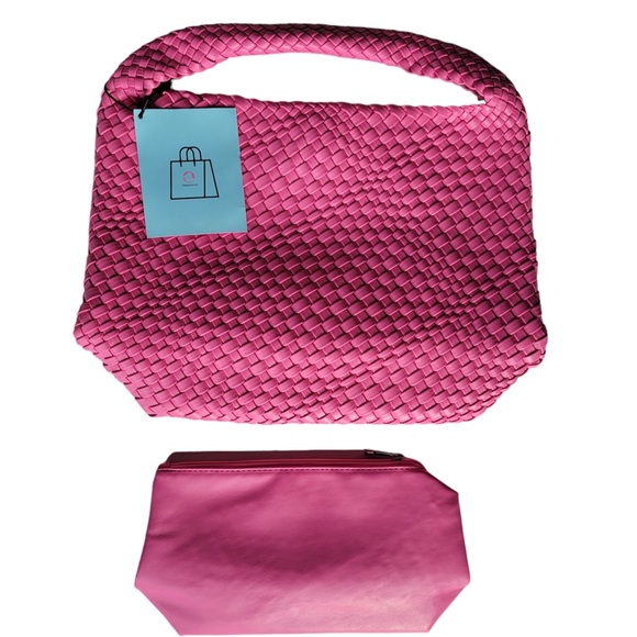 JINMANXUE Vegan Leather Hand-Woven Shoulder Handbag with Matching Cosmetic Case - Picture 3 of 10